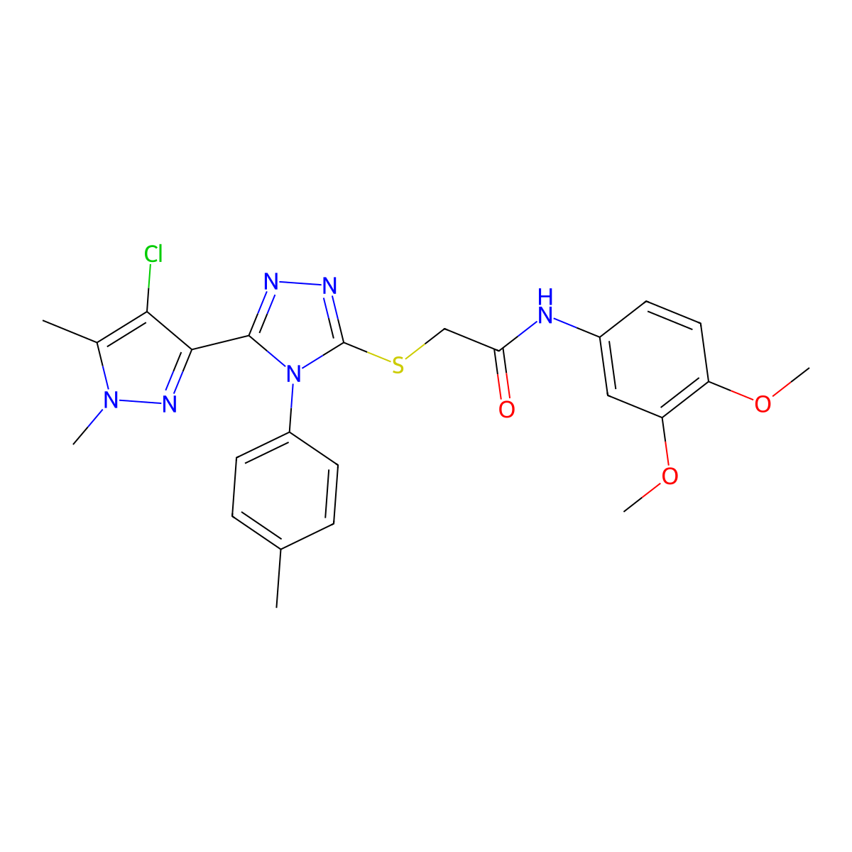 2-{[5-(4-chloro-1,5-dimethyl-1H-pyrazol-3-yl)-4-(4-methylphenyl)-4H-1,2,4-triazol-3-yl]sulfanyl}-N-(3,4-dimethoxyphenyl)acetamide molecular structure, CAS 512812-49-6