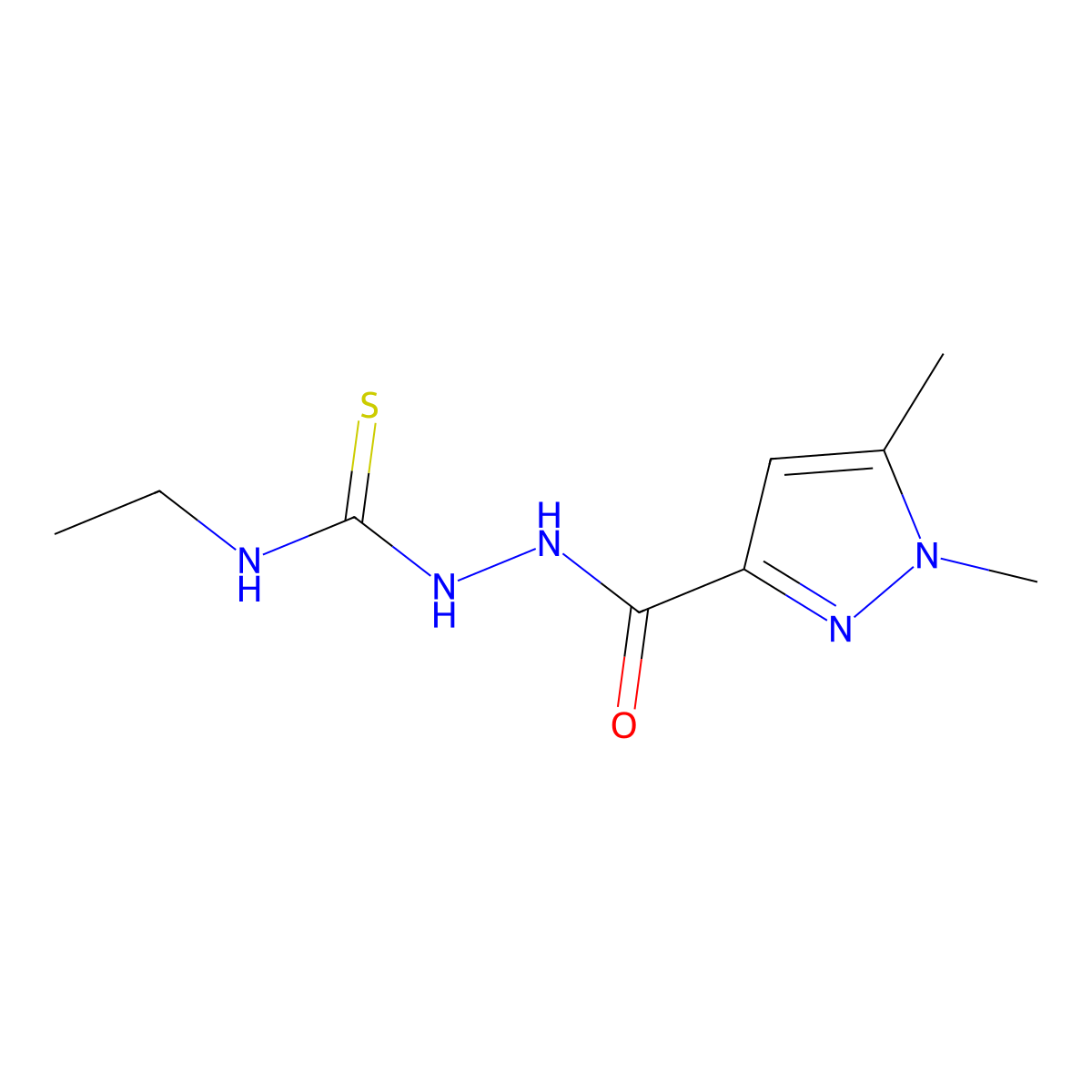 1-[(1,5-Dimethylpyrazole-3-carbonyl)amino]-3-ethylthiourea molecular structure, CAS 512812-75-8