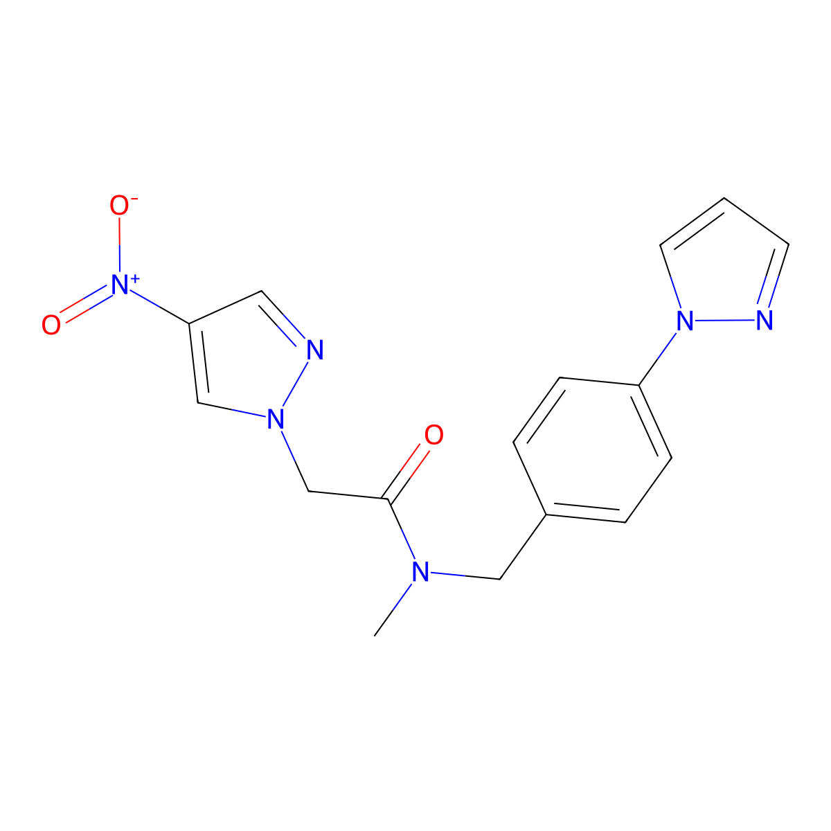 N-methyl-2-(4-nitropyrazol-1-yl)-N-[(4-pyrazol-1-ylphenyl)methyl]acetamide molecular structure, CAS 512812-77-0