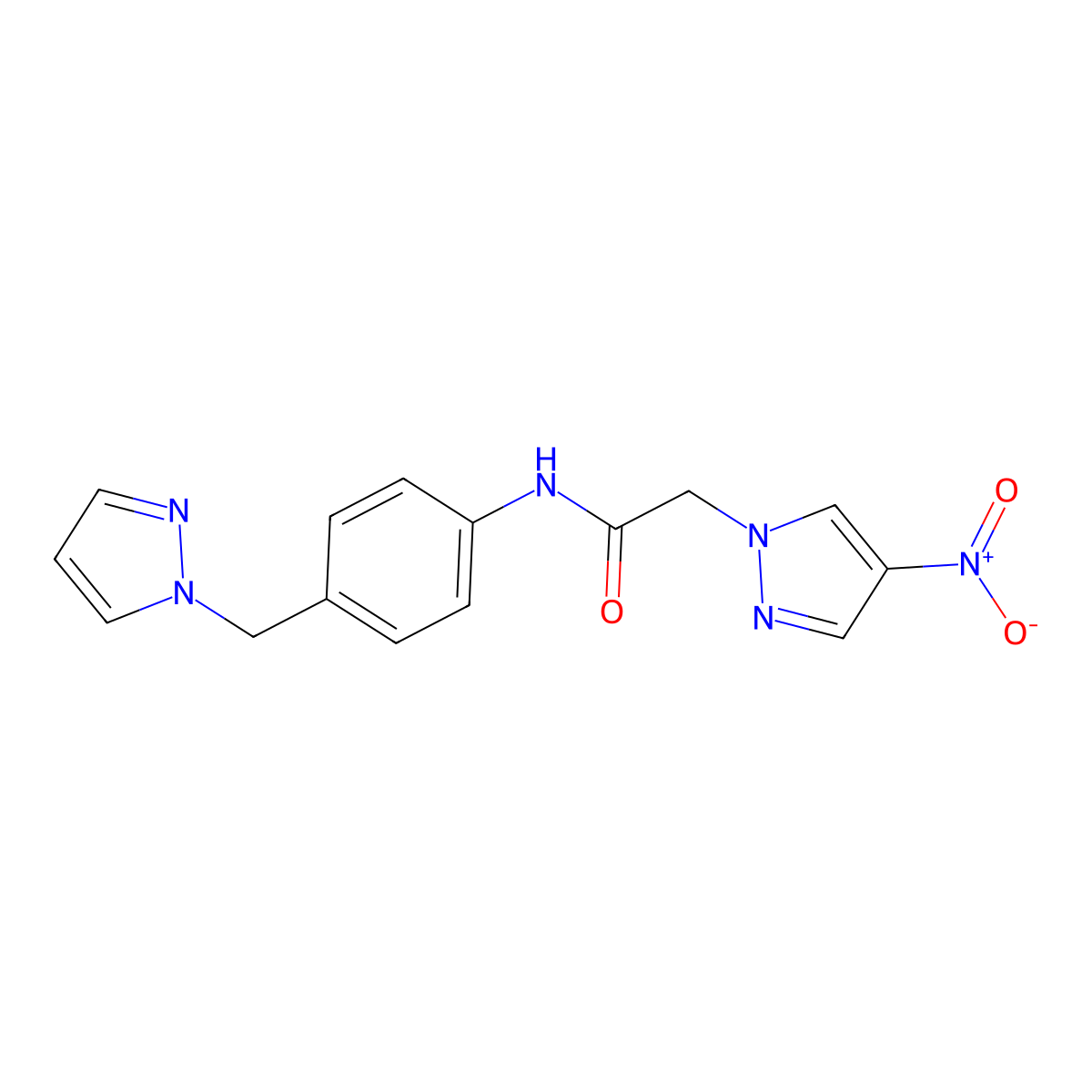 2-(4-nitropyrazol-1-yl)-N-[4-(pyrazol-1-ylmethyl)phenyl]acetamide molecular structure, CAS 512812-81-6