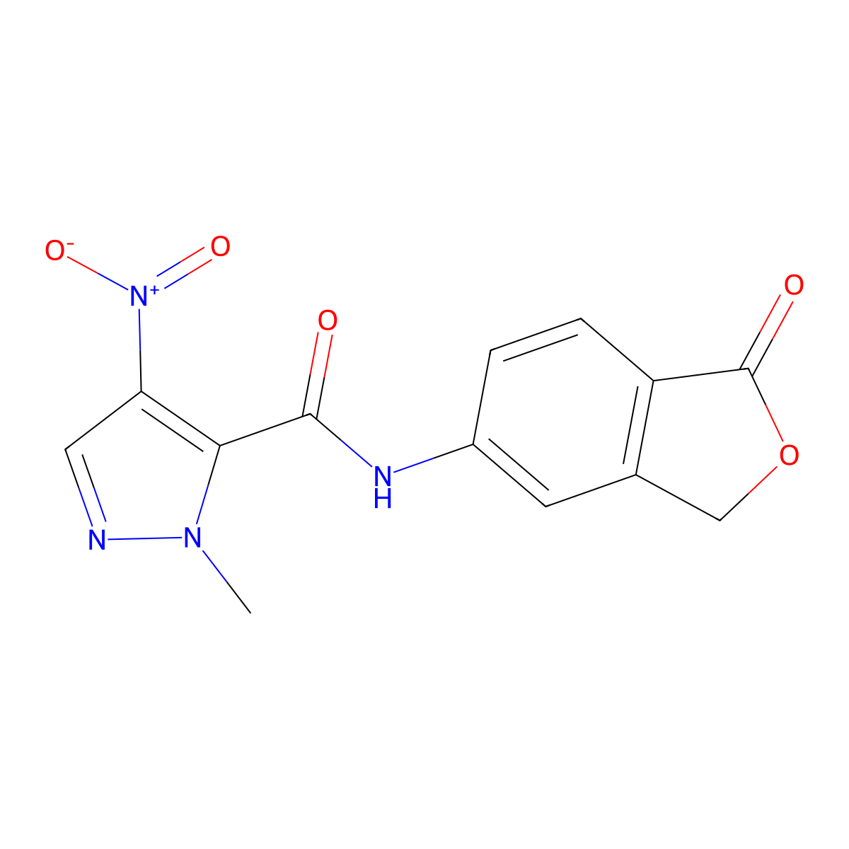 2-methyl-4-nitro-N-(1-oxo-3H-2-benzofuran-5-yl)pyrazole-3-carboxamide molecular structure, CAS 512812-83-8