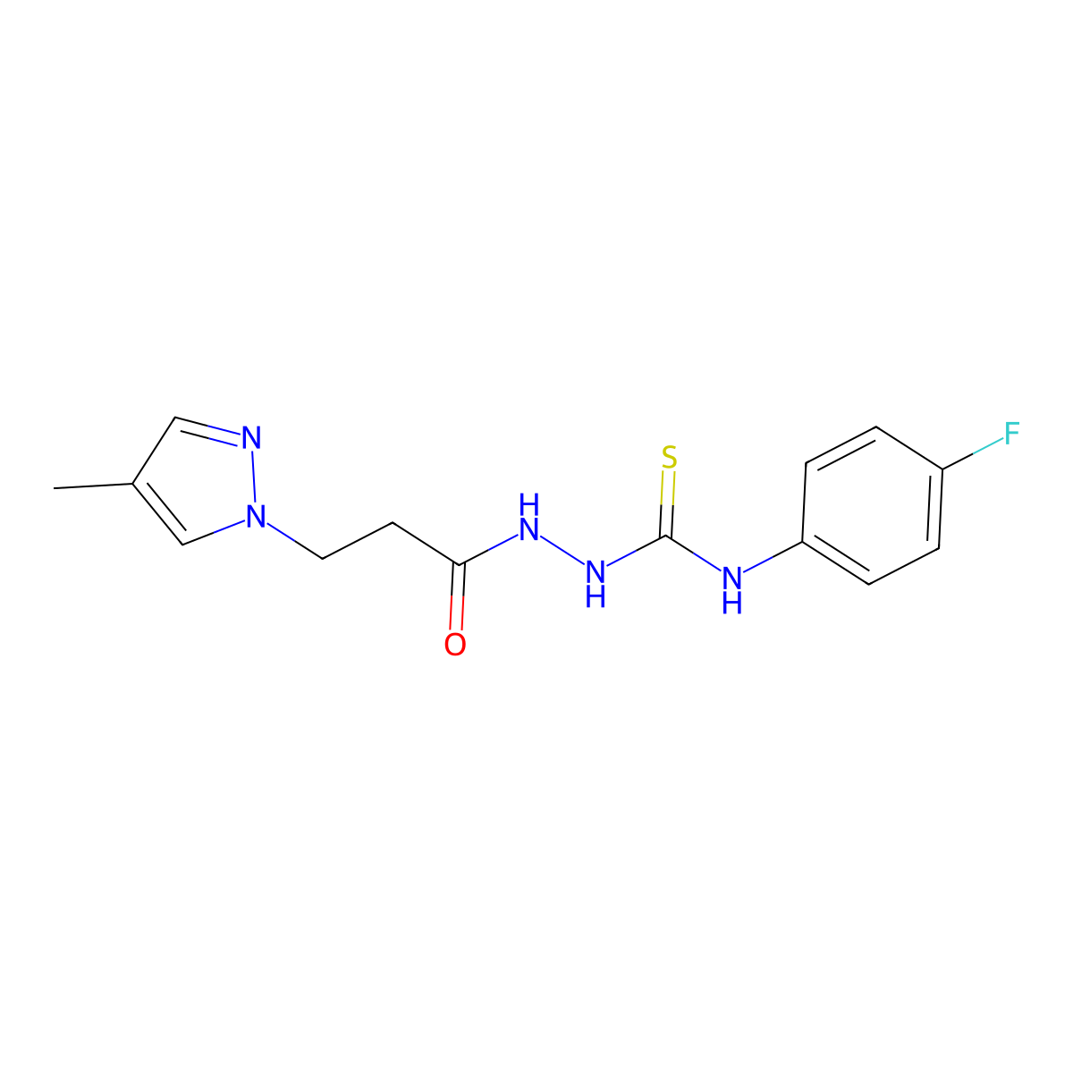 N-(4-fluorophenyl)-2-[3-(4-methyl-1H-pyrazol-1-yl)propanoyl]hydrazinecarbothioamide molecular structure, CAS 512812-84-9