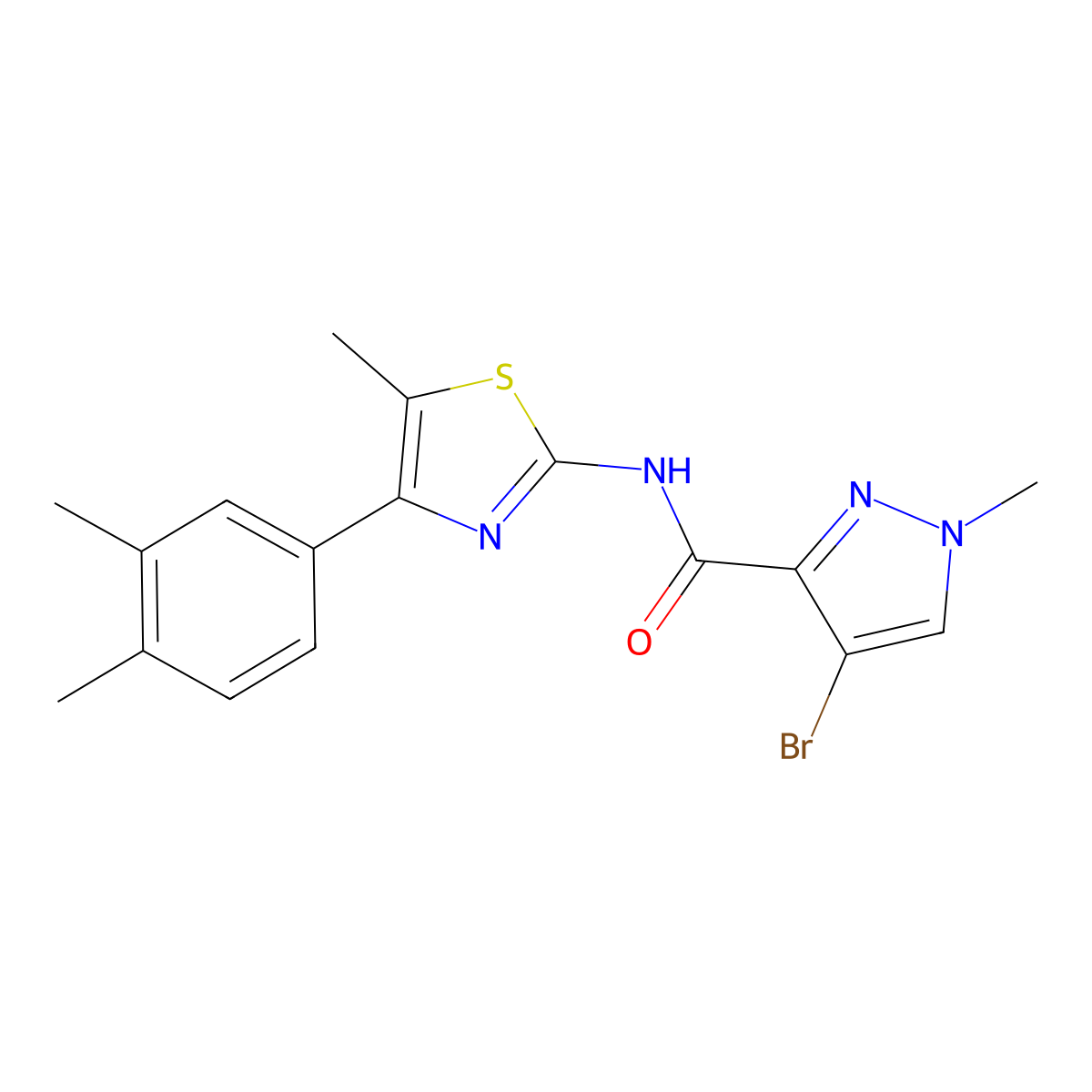 4-bromo-N-[4-(3,4-dimethylphenyl)-5-methyl-1,3-thiazol-2-yl]-1-methylpyrazole-3-carboxamide molecular structure, CAS 512812-86-1