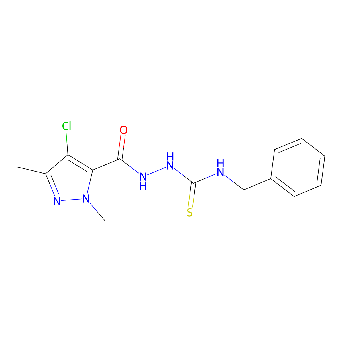 N-benzyl-2-[(4-chloro-1,3-dimethyl-1H-pyrazol-5-yl)carbonyl]hydrazinecarbothioamide molecular structure, CAS 512812-89-4