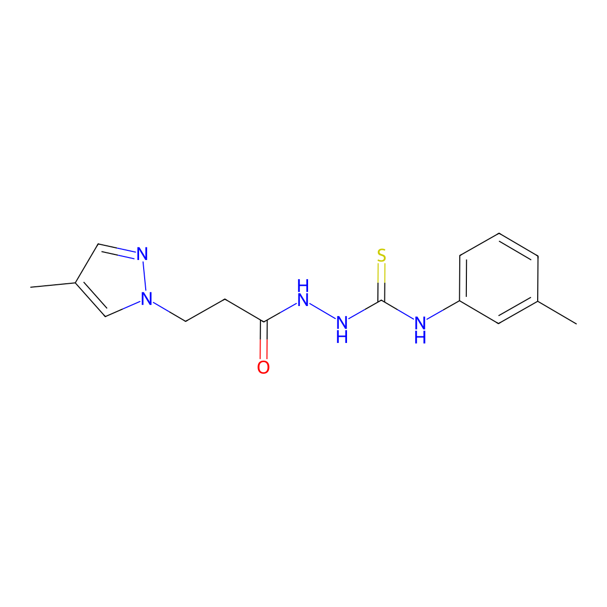N-(3-methylphenyl)-2-[3-(4-methyl-1H-pyrazol-1-yl)propanoyl]hydrazinecarbothioamide molecular structure, CAS 512812-92-9