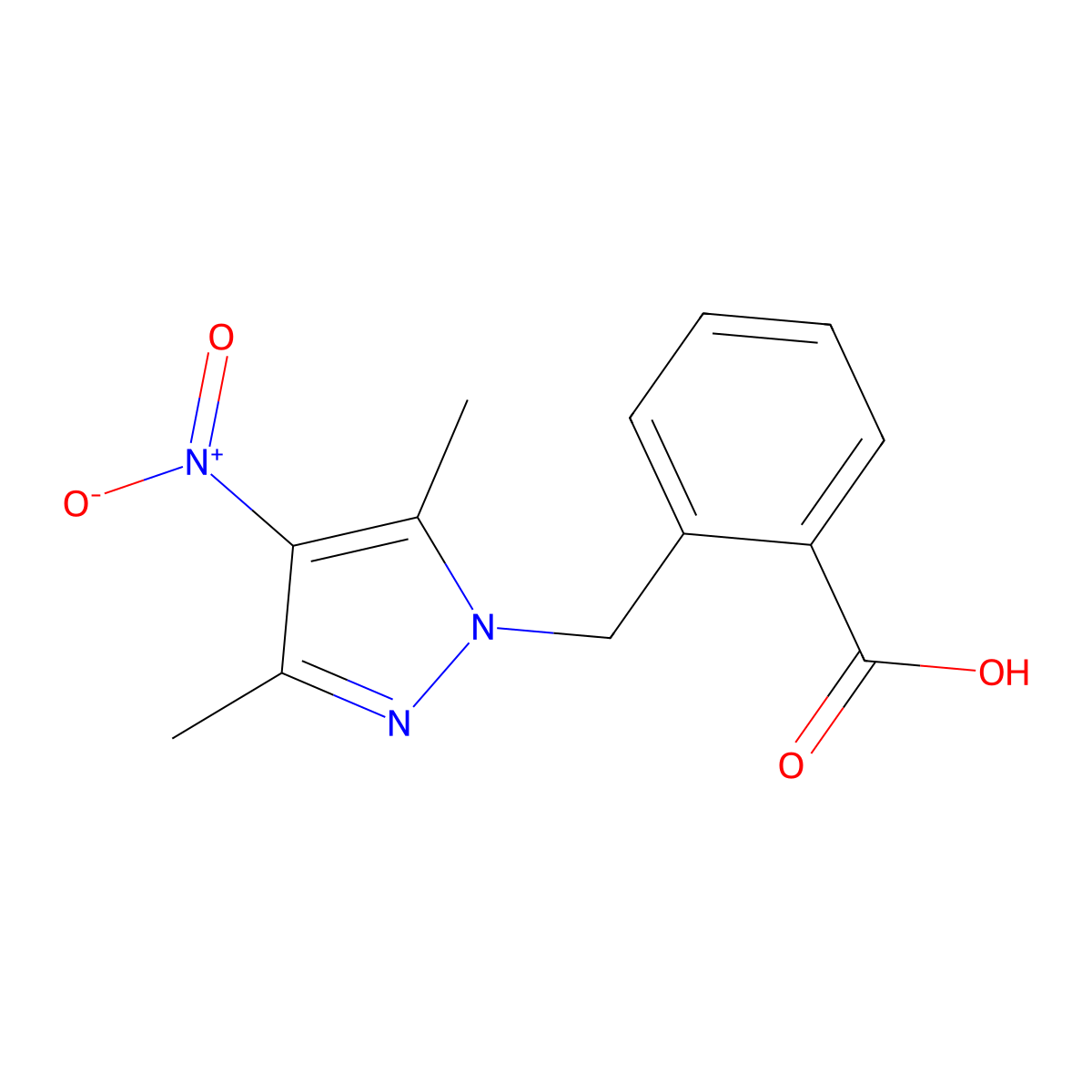 2-[(3,5-dimethyl-4-nitro-1H-pyrazol-1-yl)methyl]benzoic acid molecular structure, CAS 512813-64-8