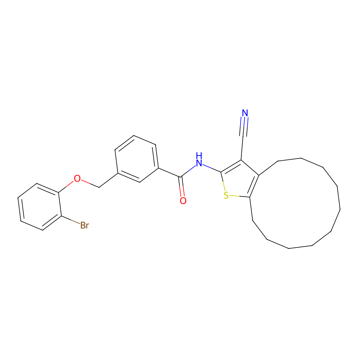 3-[(2-bromophenoxy)methyl]-N-(3-cyano-4,5,6,7,8,9,10,11,12,13-decahydrocyclododeca[b]thiophen-2-yl)benzamide molecular structure, CAS 512813-71-7