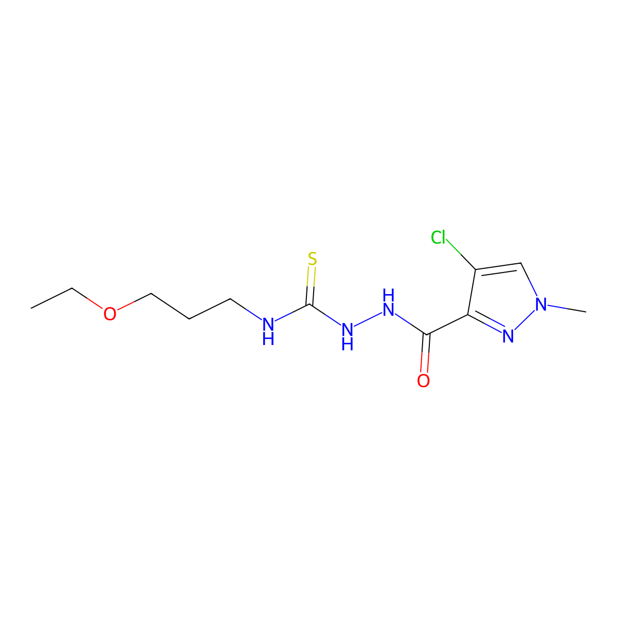 1-[(4-Chloro-1-methylpyrazole-3-carbonyl)amino]-3-(3-ethoxypropyl)thiourea molecular structure, CAS 512813-73-9