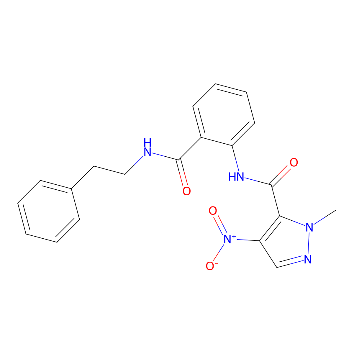 1-methyl-4-nitro-N-{2-[(2-phenylethyl)carbamoyl]phenyl}-1H-pyrazole-5-carboxamide molecular structure, CAS 512813-77-3