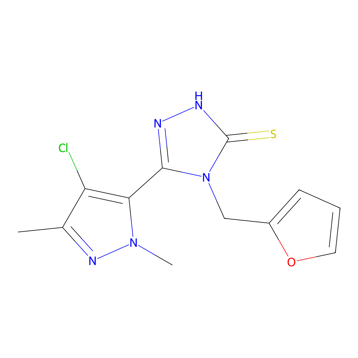 3-(4-chloro-2,5-dimethylpyrazol-3-yl)-4-(furan-2-ylmethyl)-1H-1,2,4-triazole-5-thione molecular structure, CAS 512813-78-4