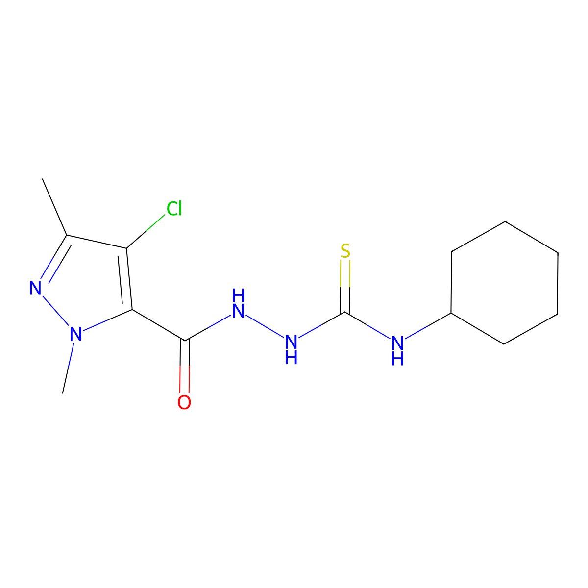 2-[(4-chloro-1,3-dimethyl-1H-pyrazol-5-yl)carbonyl]-N-cyclohexylhydrazinecarbothioamide molecular structure, CAS 512813-81-9