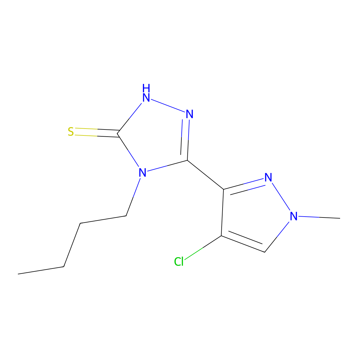 4-butyl-5-(4-chloro-1-methyl-1H-pyrazol-3-yl)-4H-1,2,4-triazole-3-thiol molecular structure, CAS 512813-82-0