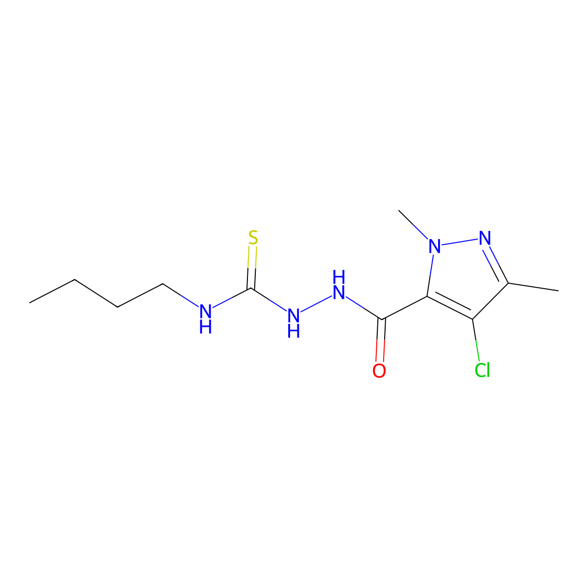 N-butyl-2-[(4-chloro-1,3-dimethyl-1H-pyrazol-5-yl)carbonyl]hydrazinecarbothioamide molecular structure, CAS 512813-84-2