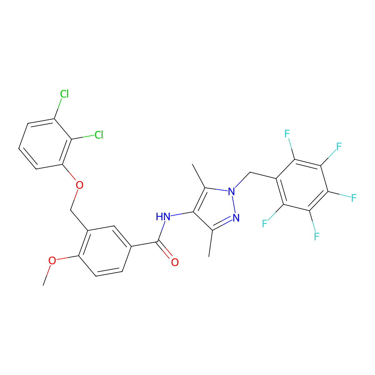 3-[(2,3-dichlorophenoxy)methyl]-N-[3,5-dimethyl-1-[(2,3,4,5,6-pentafluorophenyl)methyl]pyrazol-4-yl]-4-methoxybenzamide molecular structure, CAS 512813-86-4