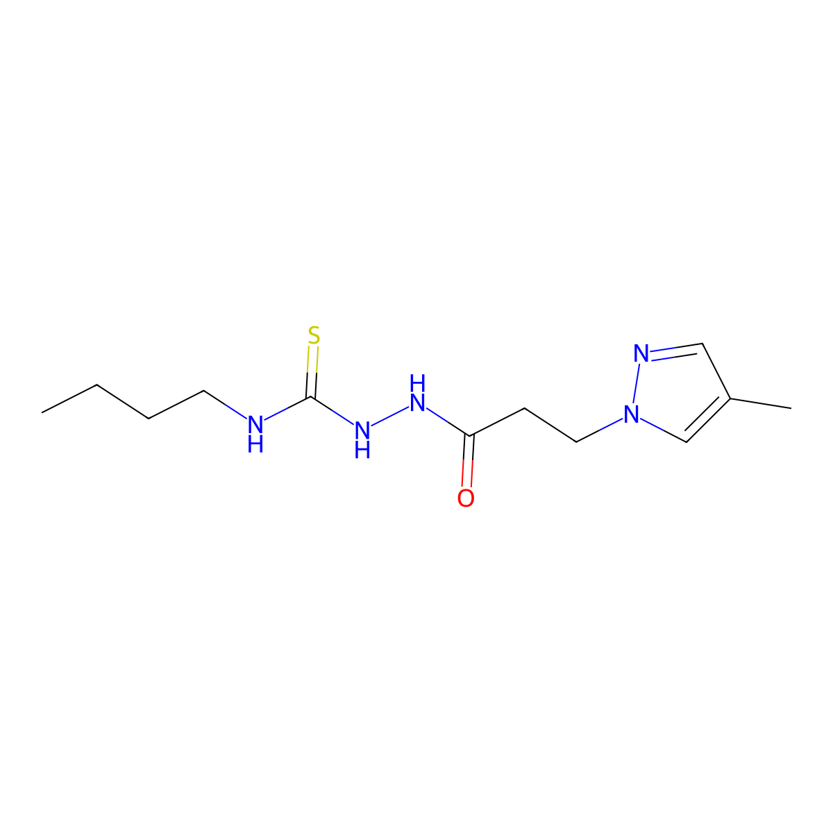 N-butyl-2-[3-(4-methyl-1H-pyrazol-1-yl)propanoyl]hydrazinecarbothioamide molecular structure, CAS 512813-89-7