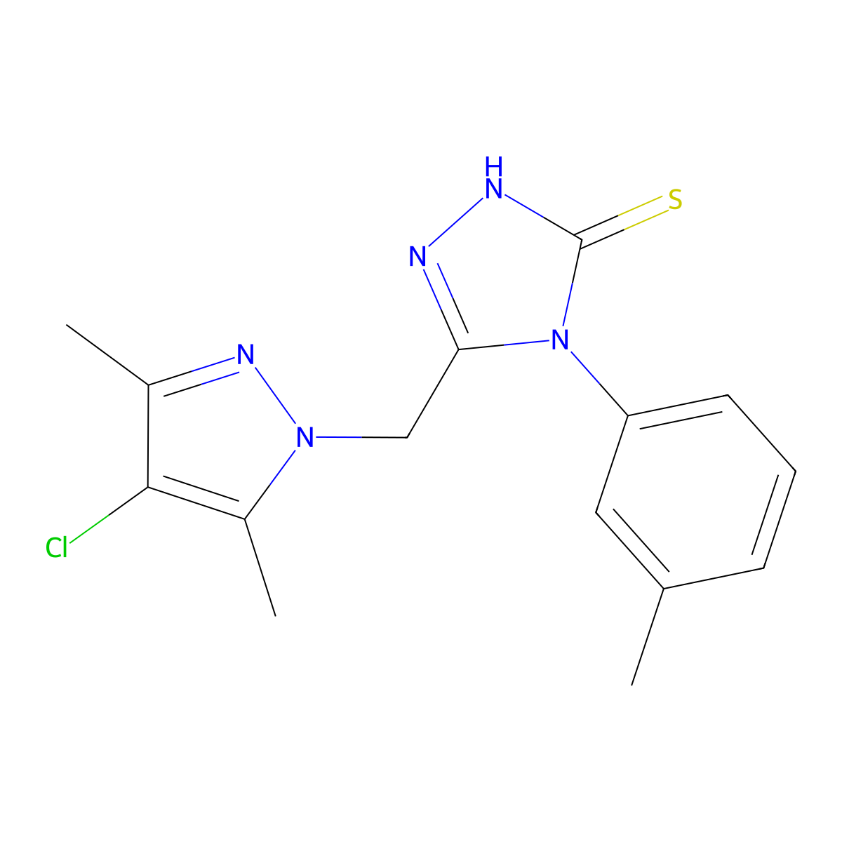 5-[(4-chloro-3,5-dimethyl-1H-pyrazol-1-yl)methyl]-4-(3-methylphenyl)-4H-1,2,4-triazole-3-thiol molecular structure, CAS 512814-10-7