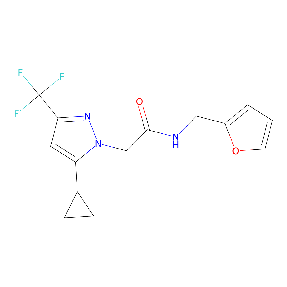 2-[5-cyclopropyl-3-(trifluoromethyl)pyrazol-1-yl]-N-(furan-2-ylmethyl)acetamide molecular structure, CAS 512814-15-2