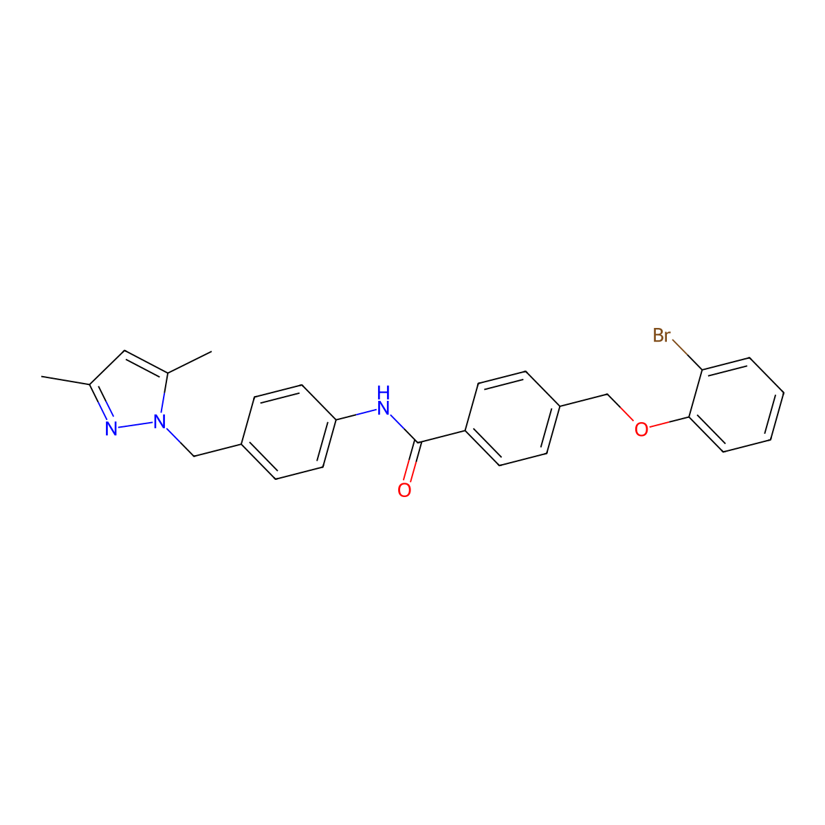 4-[(2-bromophenoxy)methyl]-N-[4-[(3,5-dimethyl-1-pyrazolyl)methyl]phenyl]benzamide molecular structure, CAS 512814-18-5