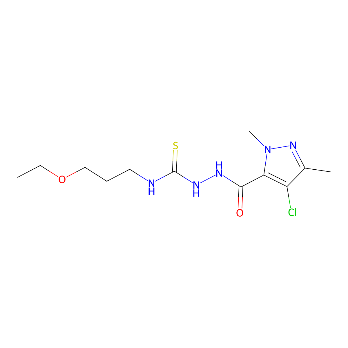1-[(4-Chloro-2,5-dimethylpyrazole-3-carbonyl)amino]-3-(3-ethoxypropyl)thiourea molecular structure, CAS 512814-26-5