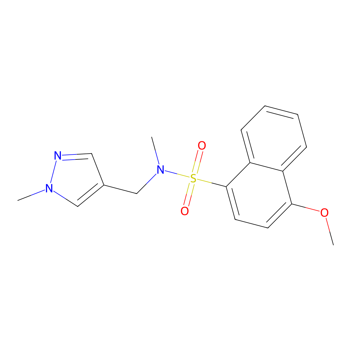 4-methoxy-N-methyl-N-[(1-methylpyrazol-4-yl)methyl]naphthalene-1-sulfonamide molecular structure, CAS 512814-29-8