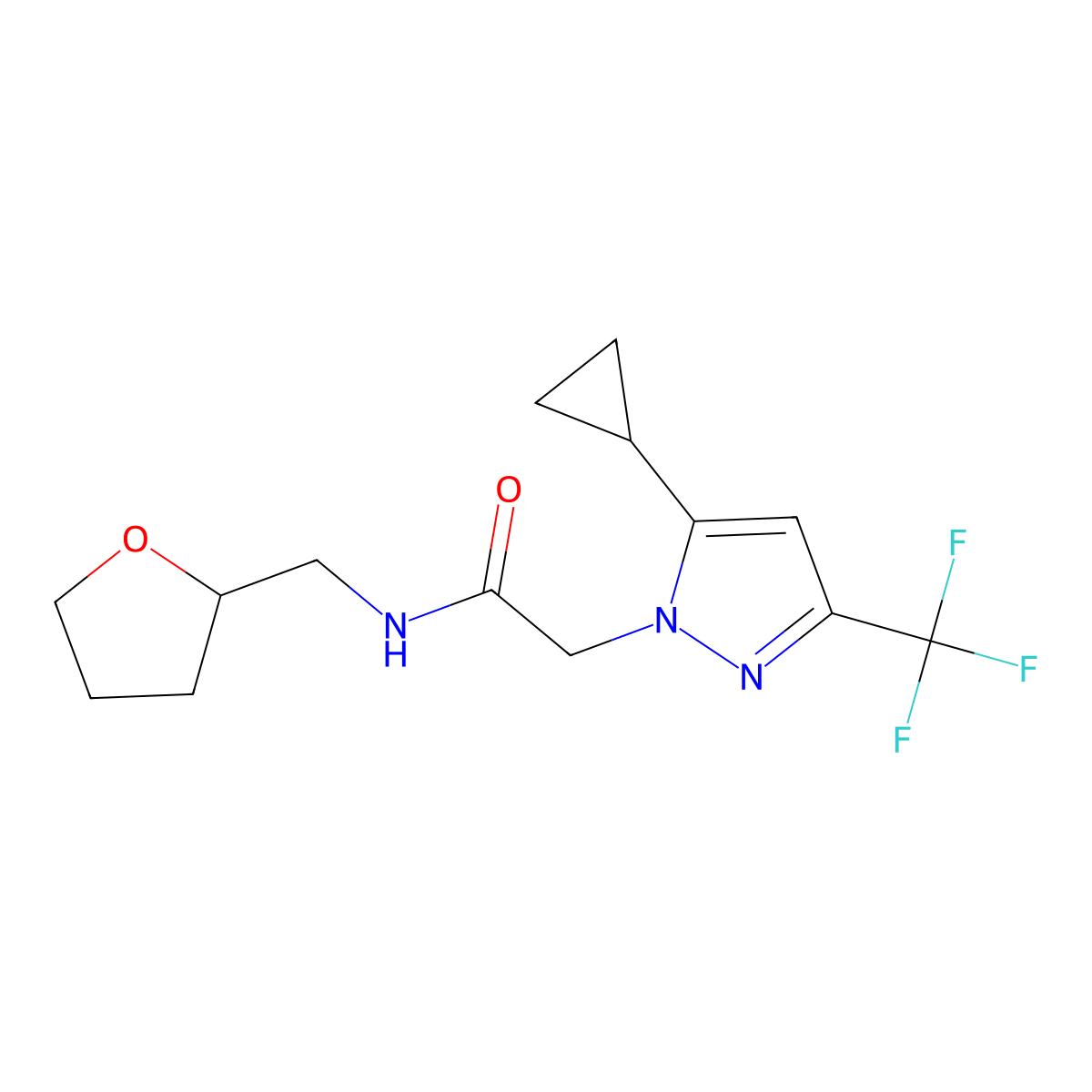 2-[5-cyclopropyl-3-(trifluoromethyl)pyrazol-1-yl]-N-(oxolan-2-ylmethyl)acetamide molecular structure, CAS 512814-35-6