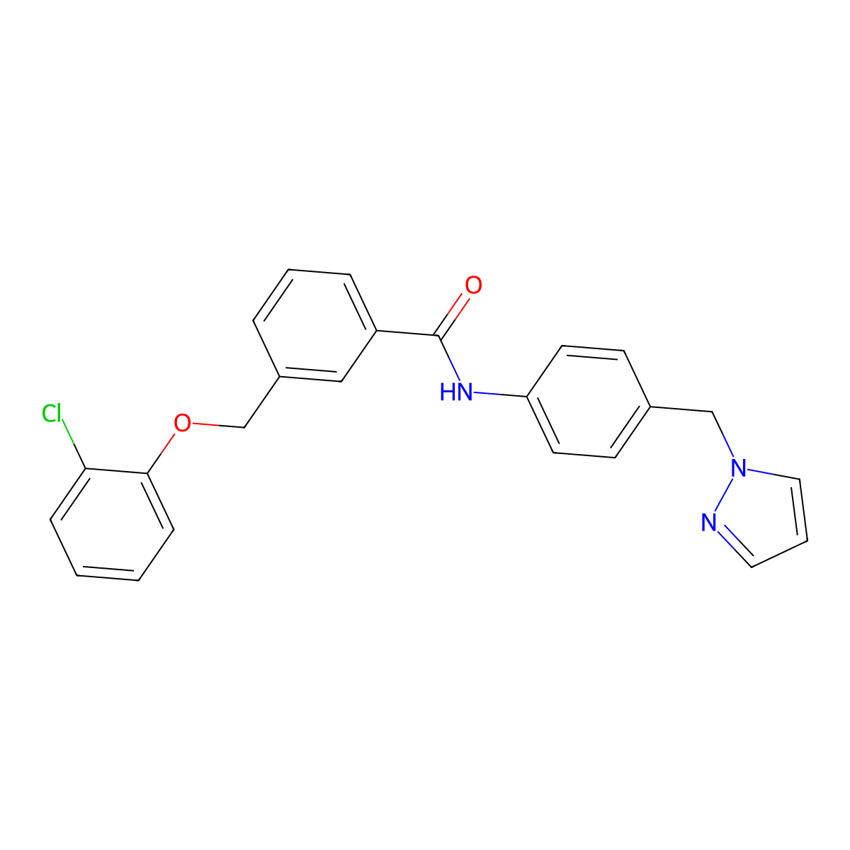 3-[(2-chlorophenoxy)methyl]-N-[4-(1H-pyrazol-1-ylmethyl)phenyl]benzamide molecular structure, CAS 512814-36-7