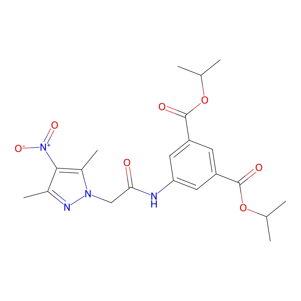 diisopropyl 5-[({4-nitro-3,5-dimethyl-1H-pyrazol-1-yl}acetyl)amino]isophthalate molecular structure, CAS 512814-42-5