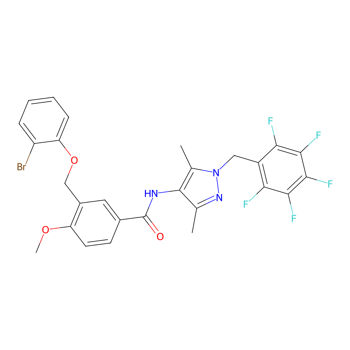 3-[(2-bromophenoxy)methyl]-N-[3,5-dimethyl-1-[(2,3,4,5,6-pentafluorophenyl)methyl]pyrazol-4-yl]-4-methoxybenzamide molecular structure, CAS 512814-55-0