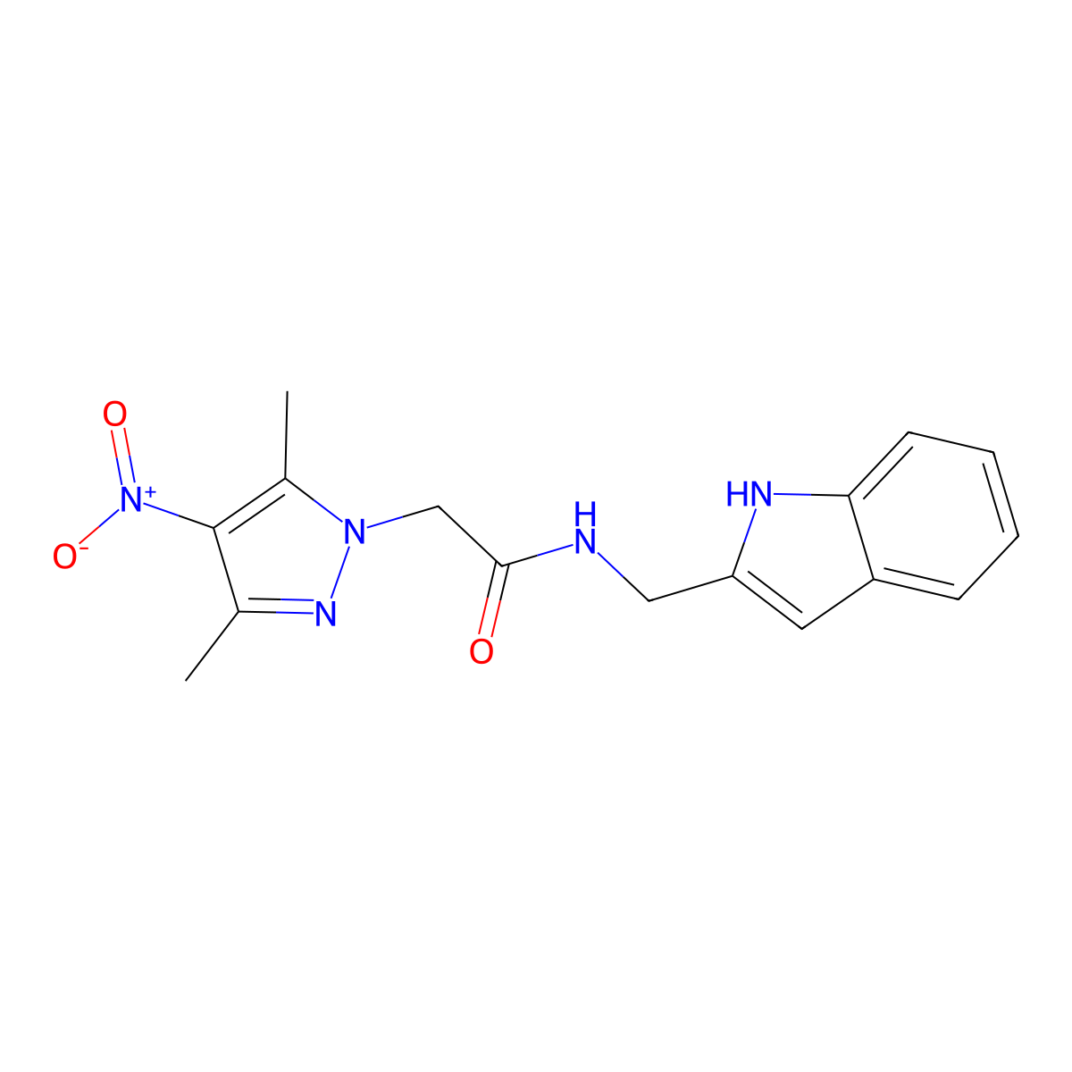 2-{4-nitro-3,5-dimethyl-1H-pyrazol-1-yl}-N-(1H-indol-2-ylmethyl)acetamide molecular structure, CAS 512814-58-3