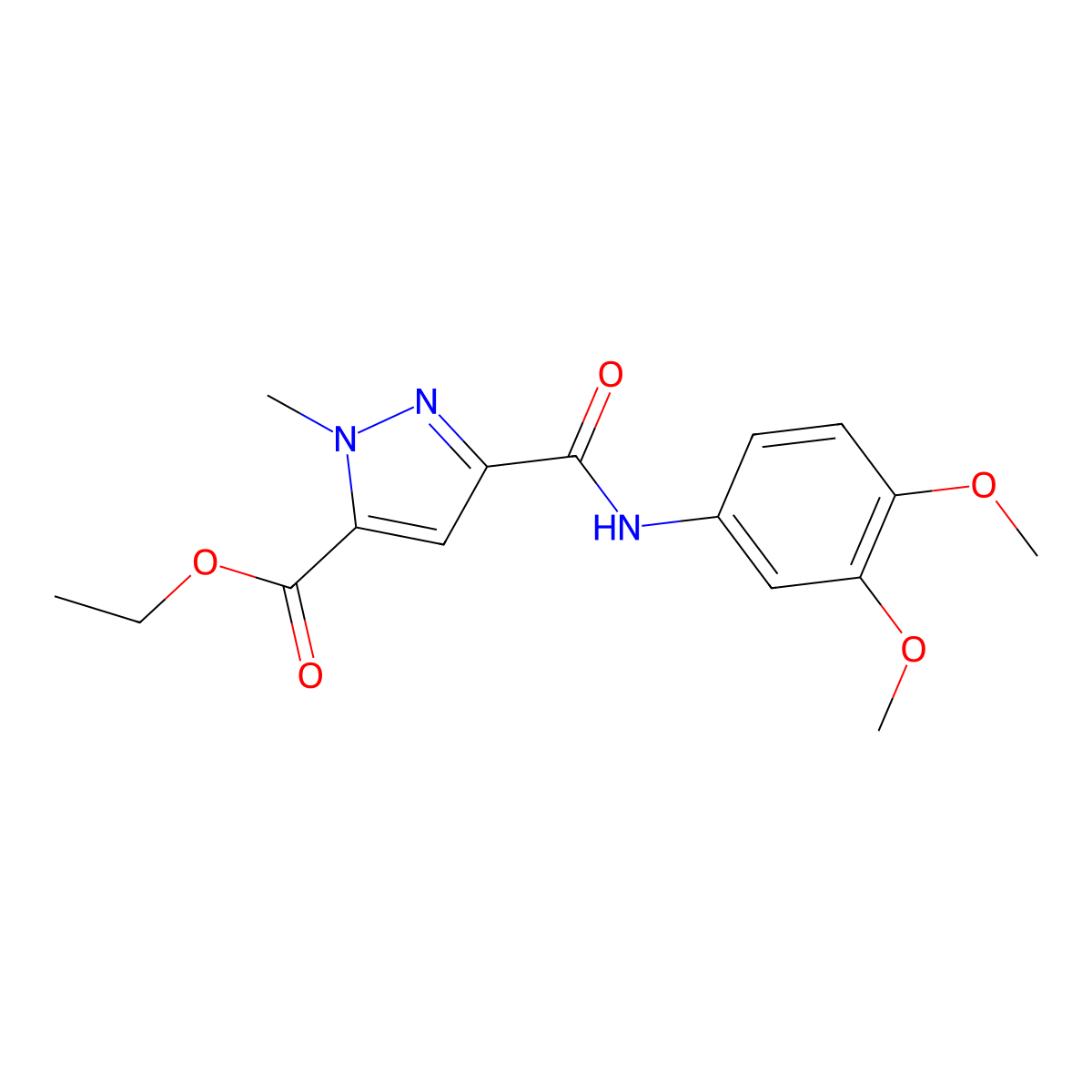 ethyl 3-[(3,4-dimethoxyanilino)carbonyl]-1-methyl-1H-pyrazole-5-carboxylate molecular structure, CAS 512814-60-7