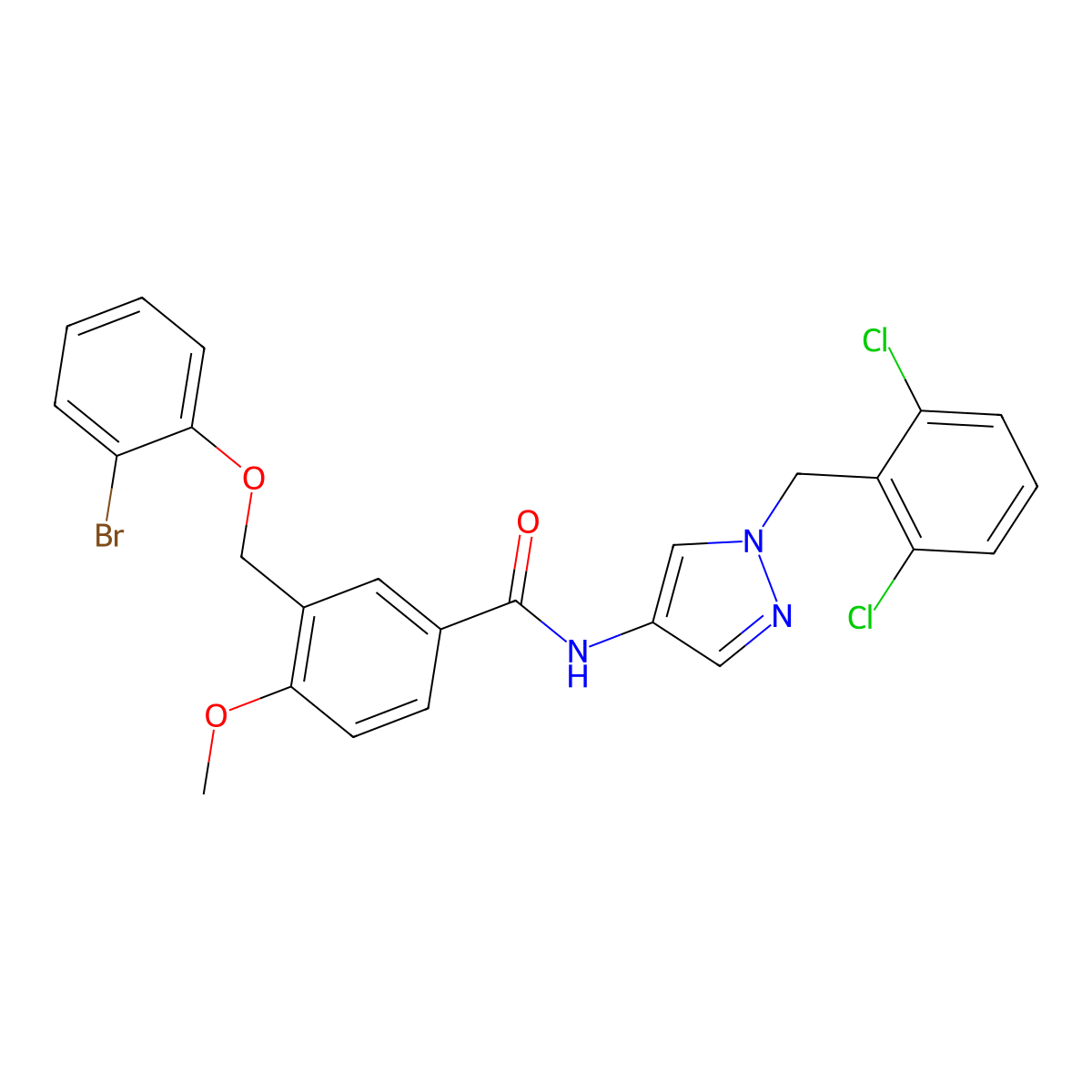 3-[(2-bromophenoxy)methyl]-N-[1-(2,6-dichlorobenzyl)-1H-pyrazol-4-yl]-4-methoxybenzamide molecular structure, CAS 512814-79-8