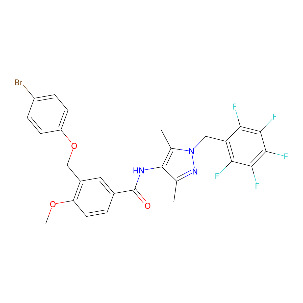 3-[(4-bromophenoxy)methyl]-N-[3,5-dimethyl-1-[(2,3,4,5,6-pentafluorophenyl)methyl]pyrazol-4-yl]-4-methoxybenzamide molecular structure, CAS 512814-89-0