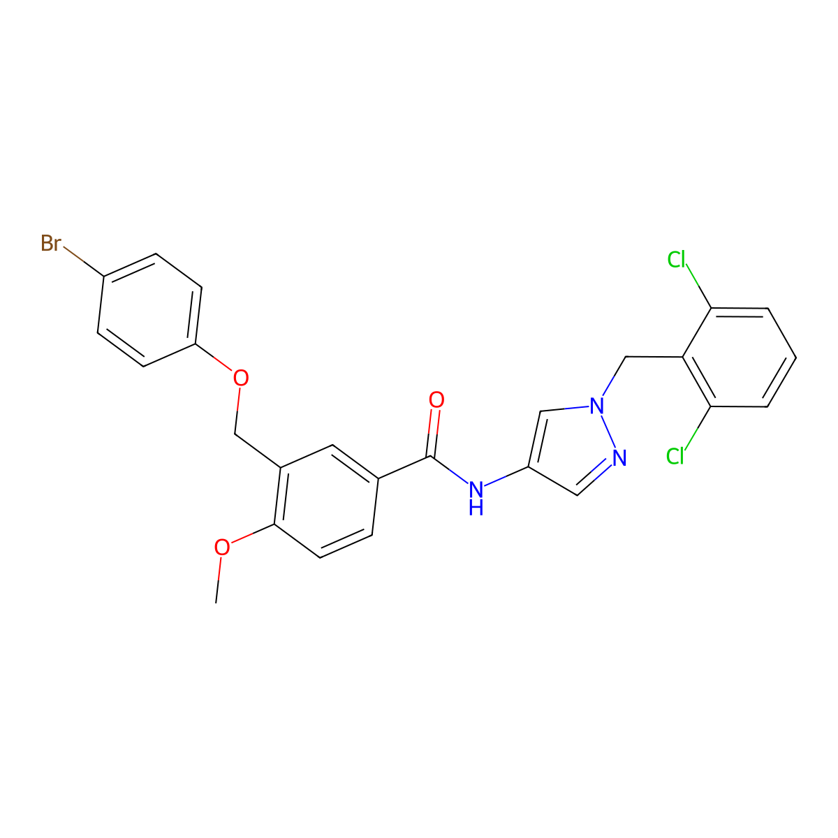 3-[(4-bromophenoxy)methyl]-N-[1-(2,6-dichlorobenzyl)-1H-pyrazol-4-yl]-4-methoxybenzamide molecular structure, CAS 512815-10-0