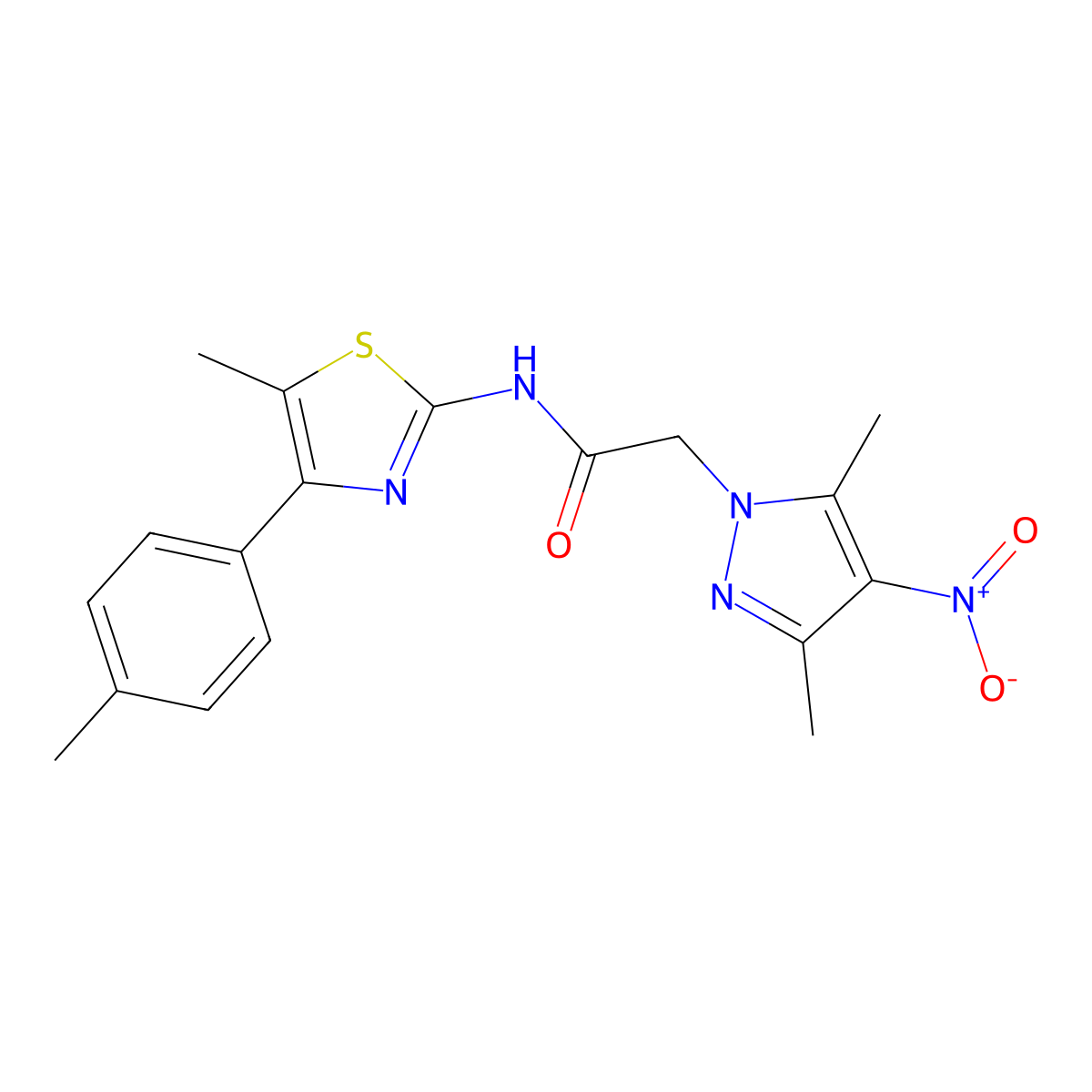 2-(3,5-dimethyl-4-nitropyrazol-1-yl)-N-[5-methyl-4-(4-methylphenyl)-1,3-thiazol-2-yl]acetamide molecular structure, CAS 512815-18-8