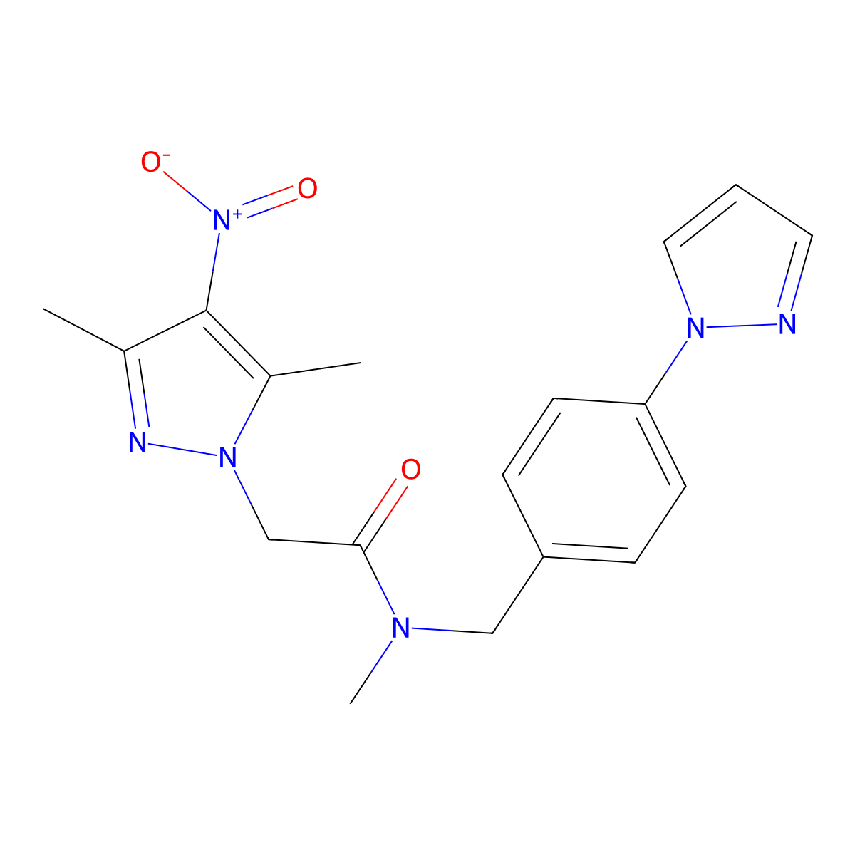 2-(3,5-dimethyl-4-nitropyrazol-1-yl)-N-methyl-N-[(4-pyrazol-1-ylphenyl)methyl]acetamide molecular structure, CAS 512815-19-9