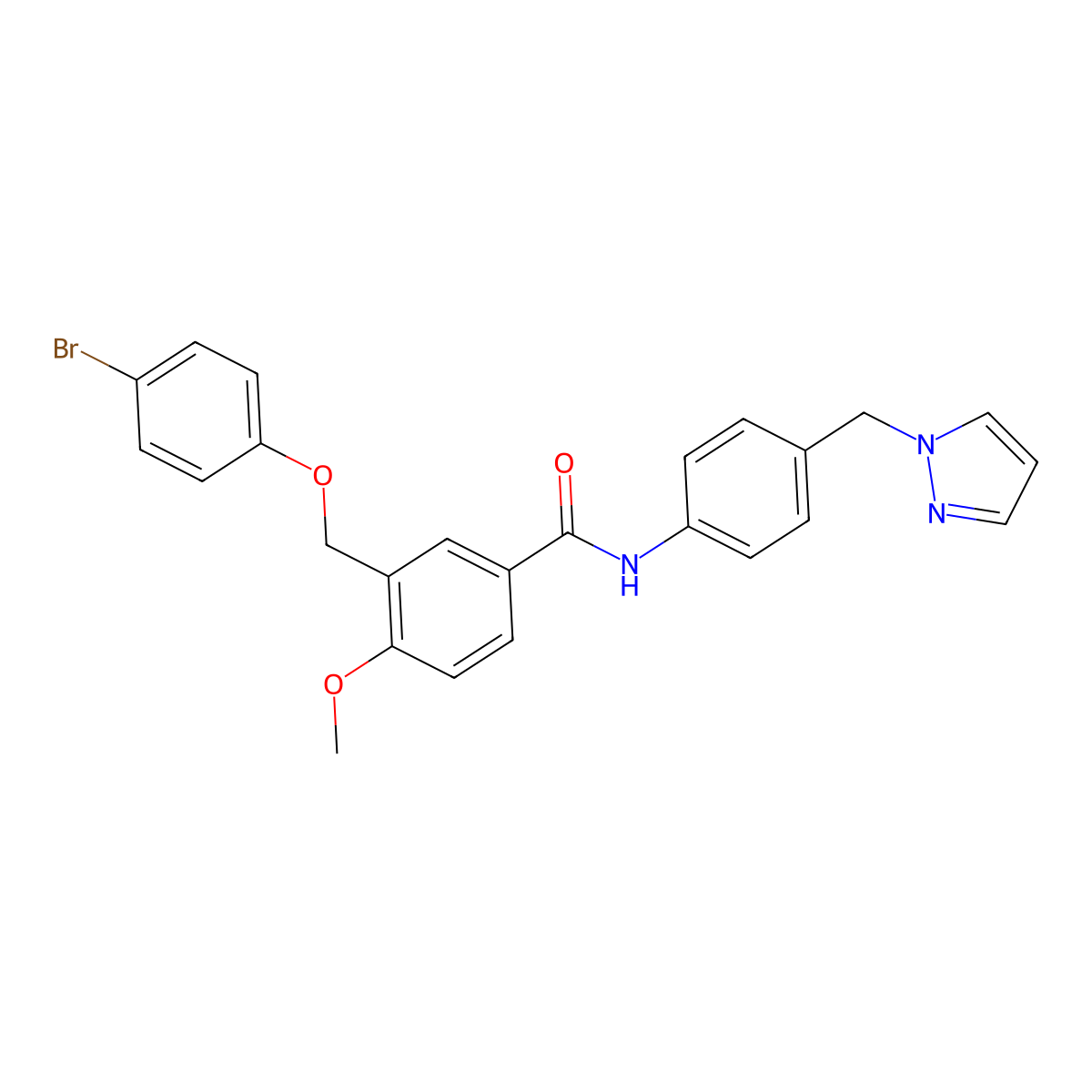 3-[(4-bromophenoxy)methyl]-4-methoxy-N-[4-(1H-pyrazol-1-ylmethyl)phenyl]benzamide molecular structure, CAS 512815-22-4
