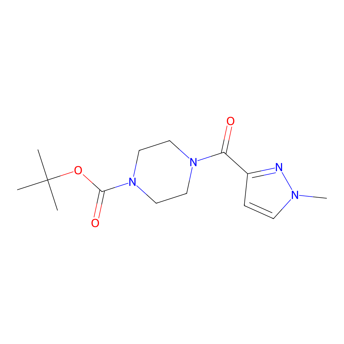 Tert-butyl 4-(1-methylpyrazole-3-carbonyl)piperazine-1-carboxylate molecular structure, CAS 512815-56-4