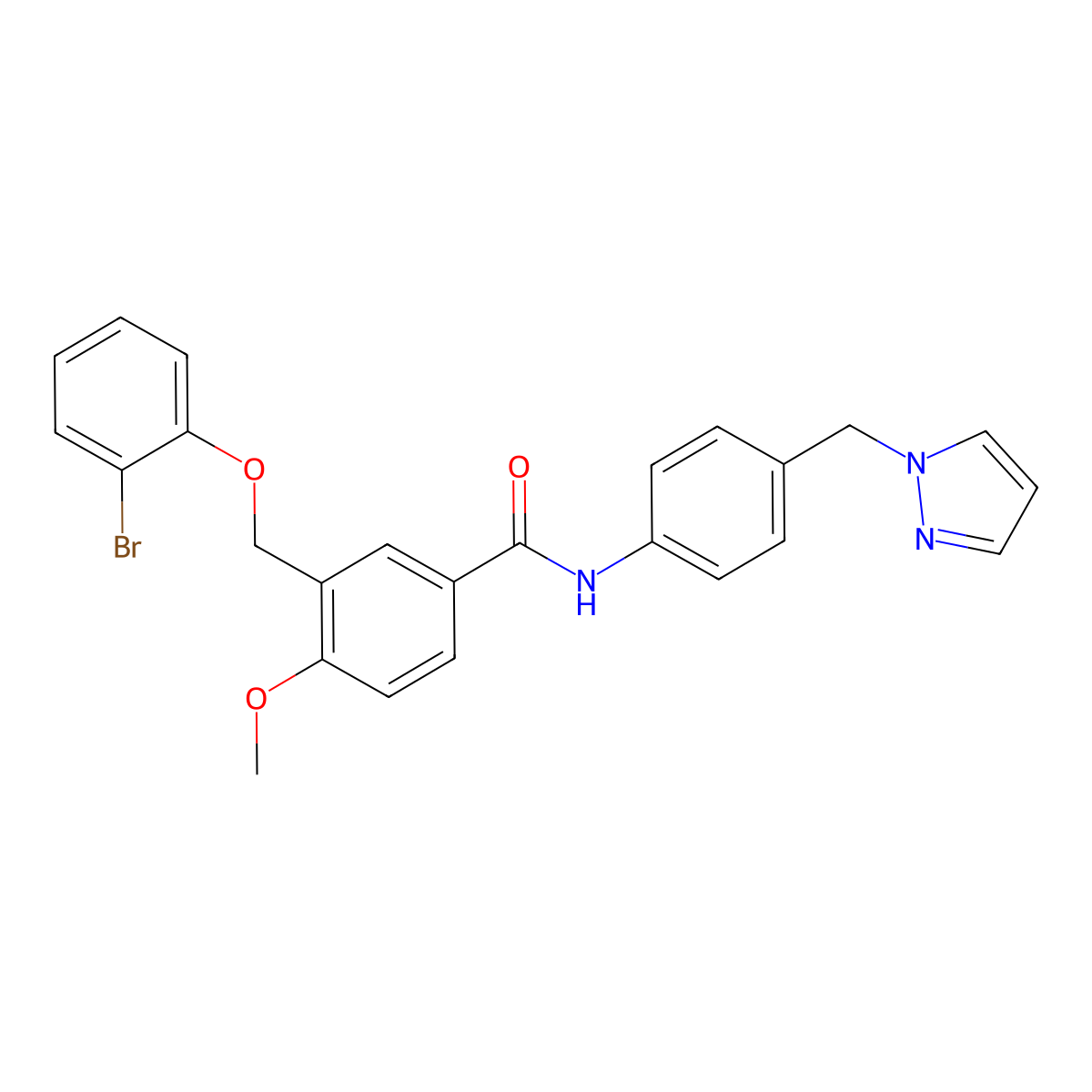 3-[(2-bromophenoxy)methyl]-4-methoxy-N-[4-(1H-pyrazol-1-ylmethyl)phenyl]benzamide molecular structure, CAS 512815-57-5