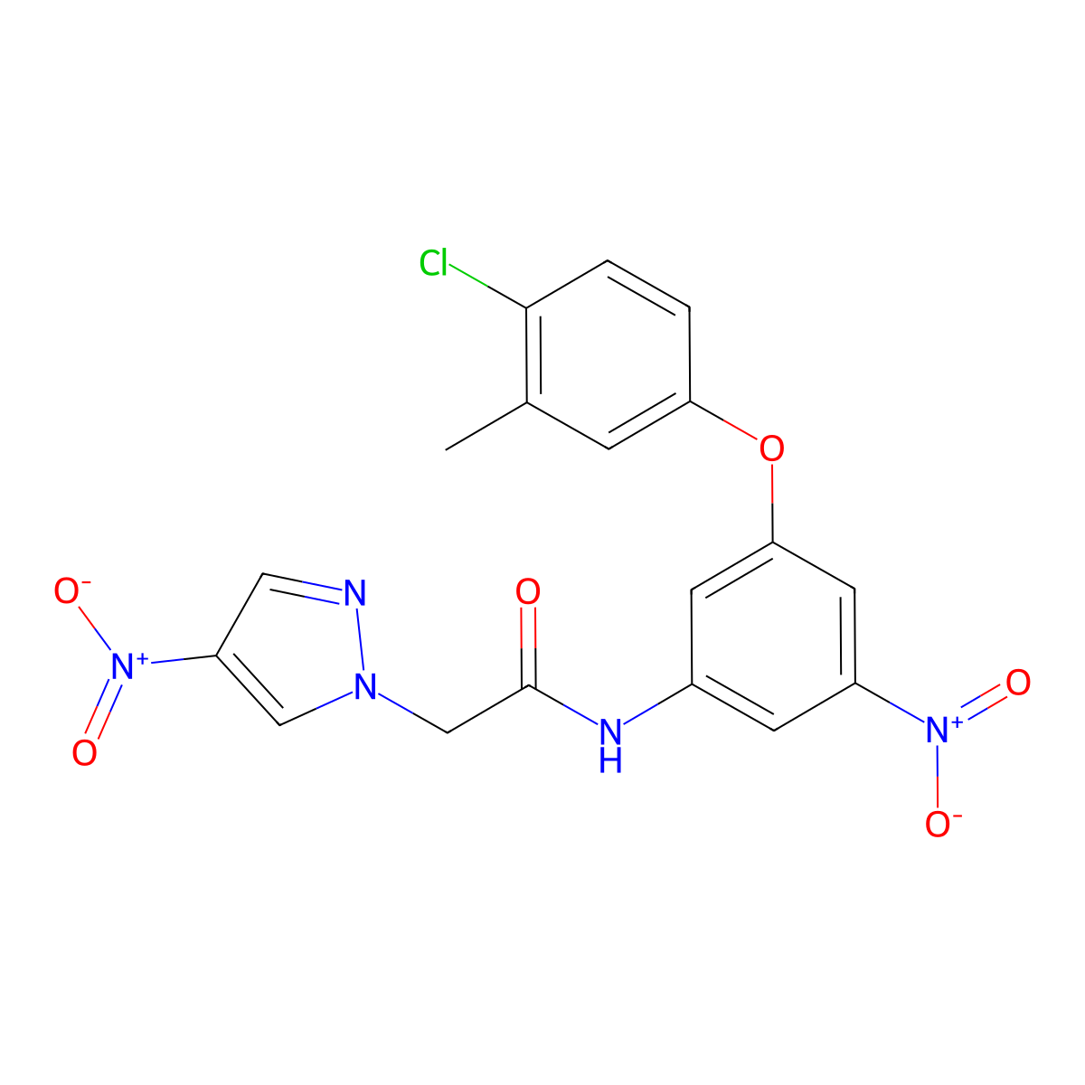 N-[3-(4-chloro-3-methylphenoxy)-5-nitrophenyl]-2-(4-nitropyrazol-1-yl)acetamide molecular structure, CAS 512815-64-4