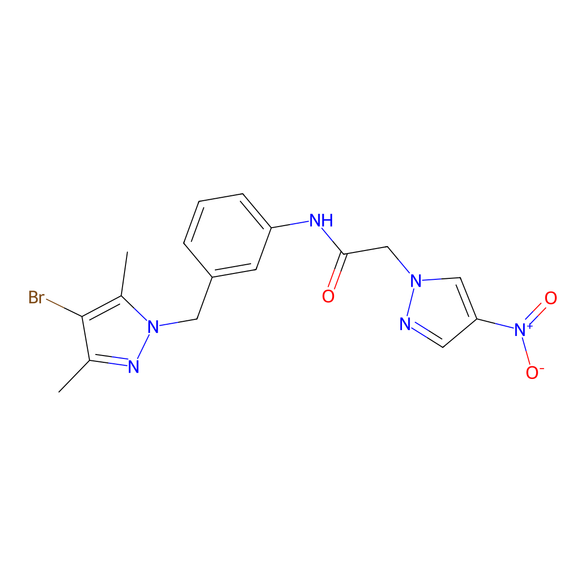 N-[3-[(4-bromo-3,5-dimethylpyrazol-1-yl)methyl]phenyl]-2-(4-nitropyrazol-1-yl)acetamide molecular structure, CAS 512815-66-6