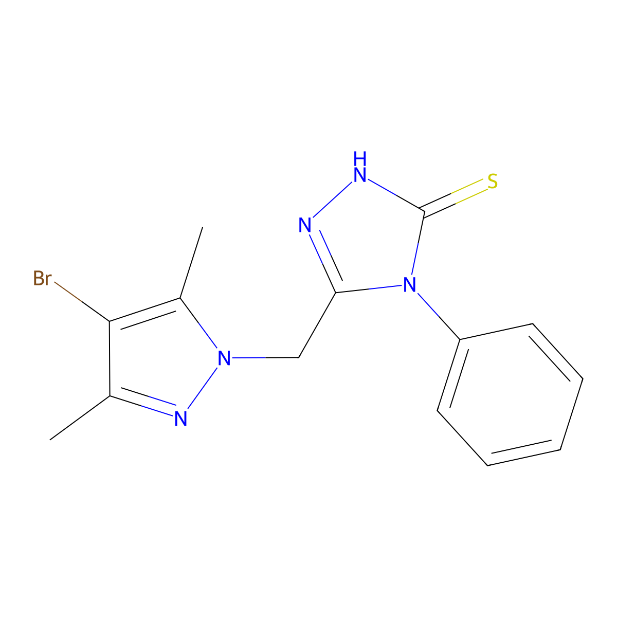 3-[(4-bromo-3,5-dimethylpyrazol-1-yl)methyl]-4-phenyl-1H-1,2,4-triazole-5-thione molecular structure, CAS 512815-71-3