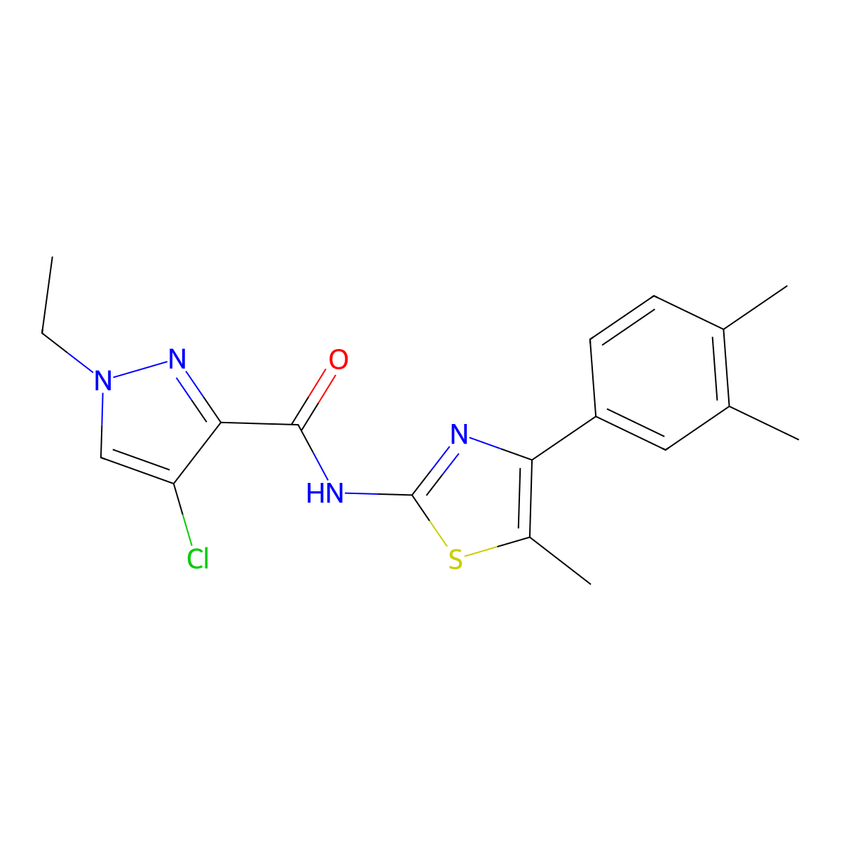 4-chloro-N-[4-(3,4-dimethylphenyl)-5-methyl-1,3-thiazol-2-yl]-1-ethyl-1H-pyrazole-3-carboxamide molecular structure, CAS 512815-77-9