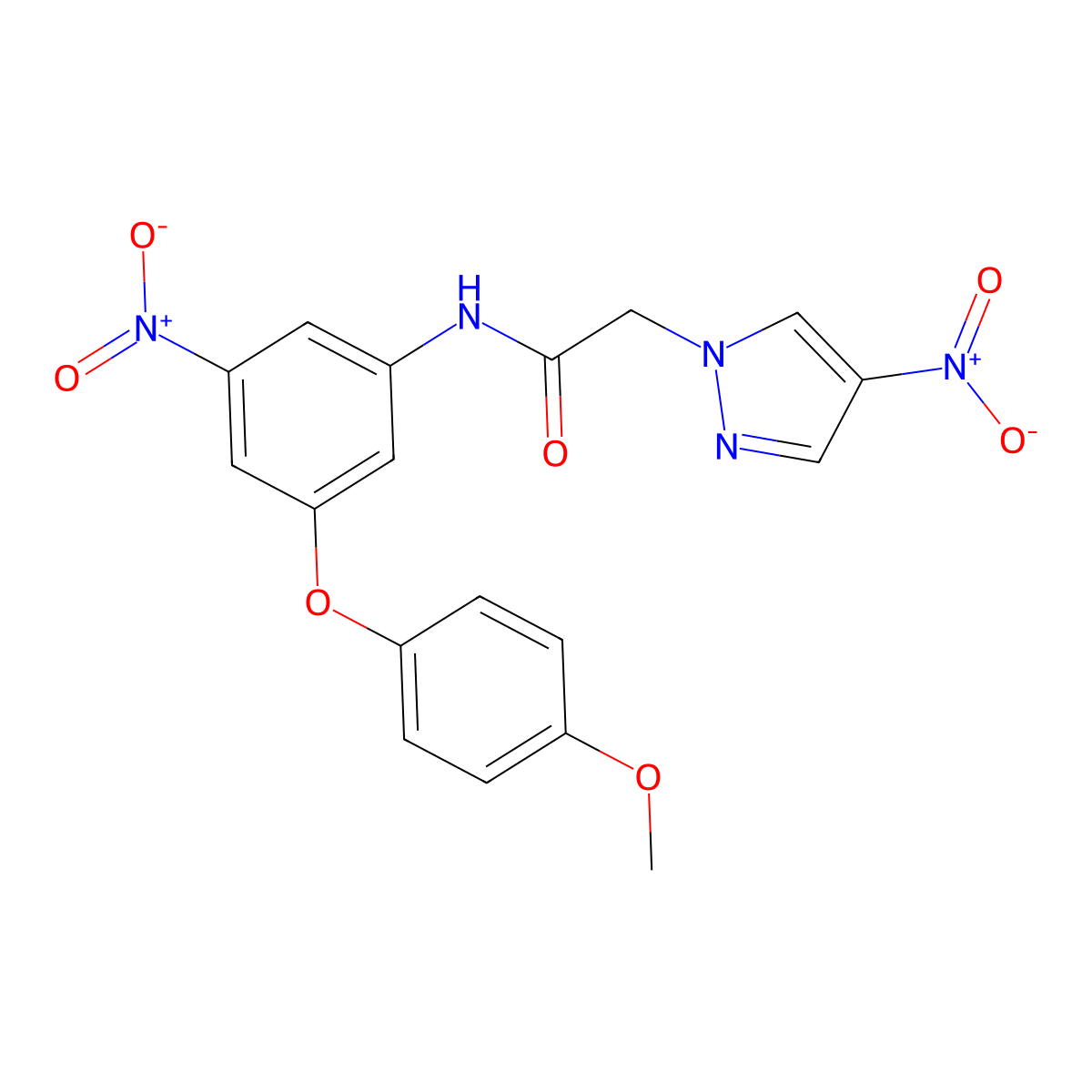 N-[3-(4-methoxyphenoxy)-5-nitrophenyl]-2-(4-nitropyrazol-1-yl)acetamide molecular structure, CAS 512815-80-4