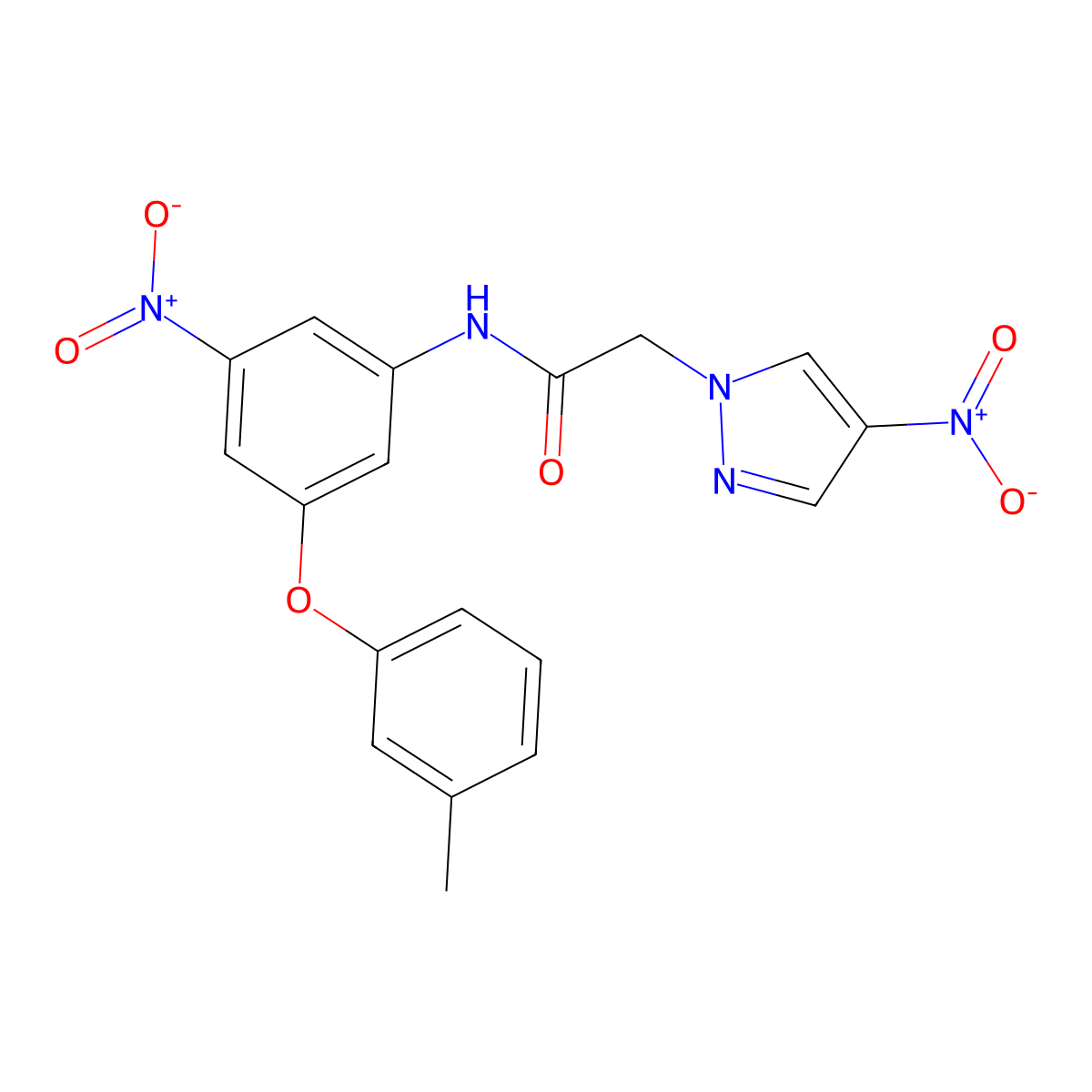 N-[3-(3-methylphenoxy)-5-nitrophenyl]-2-(4-nitropyrazol-1-yl)acetamide molecular structure, CAS 512815-93-9