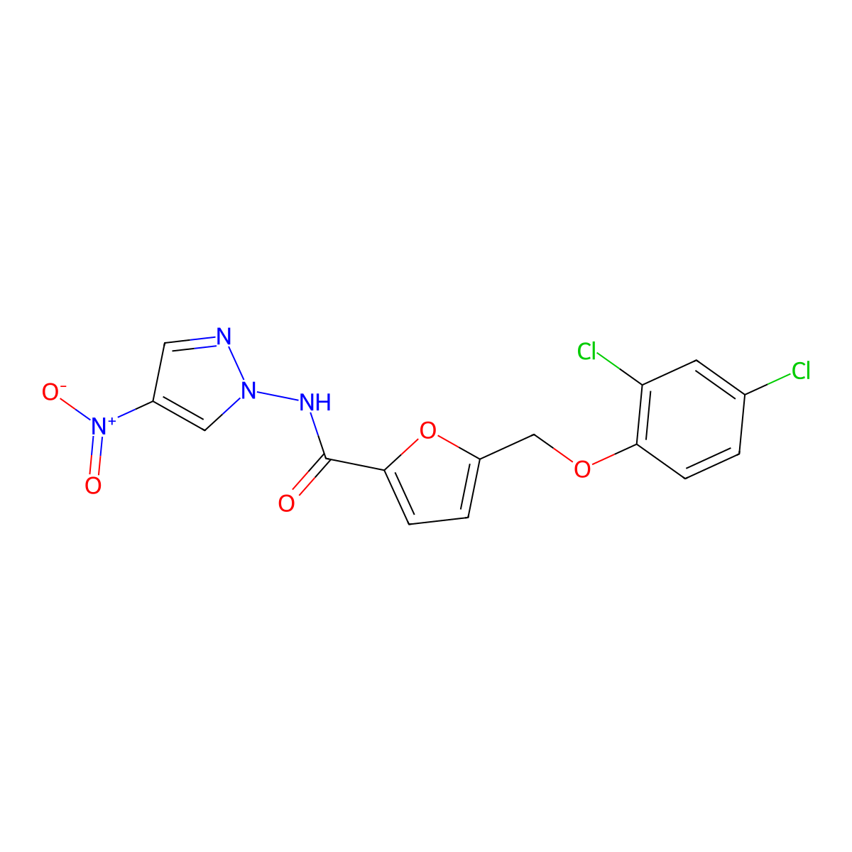 5-[(2,4-dichlorophenoxy)methyl]-N-(4-nitropyrazol-1-yl)furan-2-carboxamide molecular structure, CAS 512815-97-3