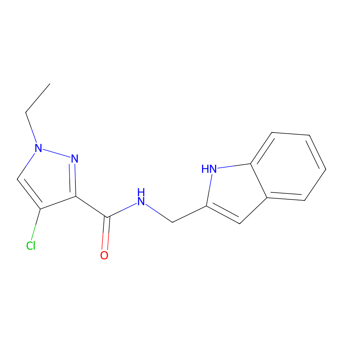 4-chloro-1-ethyl-N-(1H-indol-2-ylmethyl)pyrazole-3-carboxamide molecular structure, CAS 512816-08-9