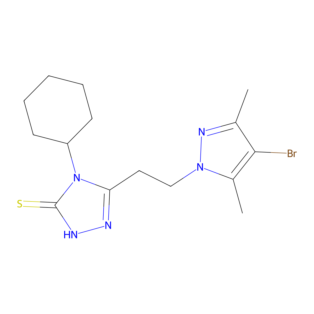 5-[2-(4-bromo-3,5-dimethyl-1H-pyrazol-1-yl)ethyl]-4-cyclohexyl-4H-1,2,4-triazole-3-thiol molecular structure, CAS 512816-09-0