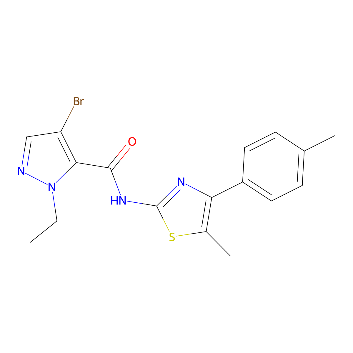 4-bromo-2-ethyl-N-[5-methyl-4-(4-methylphenyl)-1,3-thiazol-2-yl]pyrazole-3-carboxamide molecular structure, CAS 512816-21-6