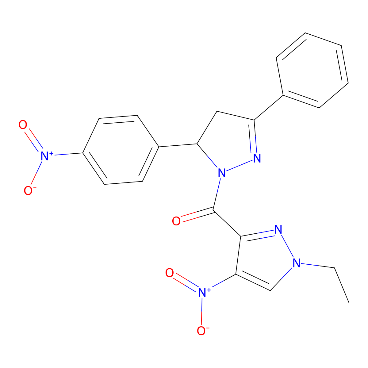 (1-Ethyl-4-nitropyrazol-3-yl)-[3-(4-nitrophenyl)-5-phenyl-3,4-dihydropyrazol-2-yl]methanone molecular structure, CAS 512816-44-3