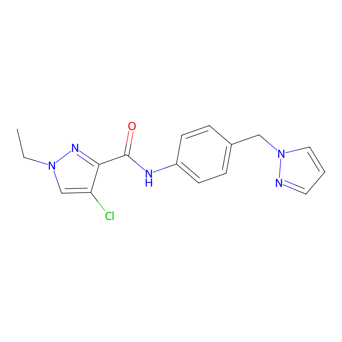 4-chloro-1-ethyl-N-[4-(pyrazol-1-ylmethyl)phenyl]pyrazole-3-carboxamide molecular structure, CAS 512816-46-5